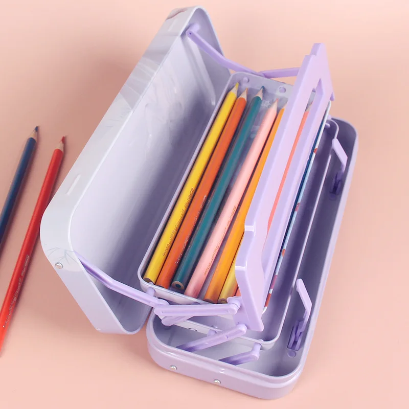 Disney írószer doboz rajzfilm három rétegű tinplate az olvasás könyvespolc aranyos fagyasztott tároló doboz iskolai felszerelés ajándék Kép 5 